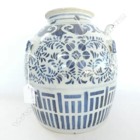 B/W CHINESE VESSEL DRILLED AS LAMP BASE H. 230MM