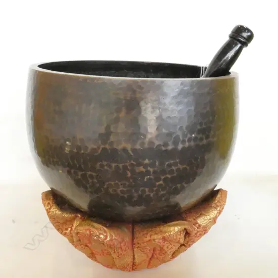 LARGE JAPANESE BRONZE SINGING BOWL. A.F. SMALL CRACK.