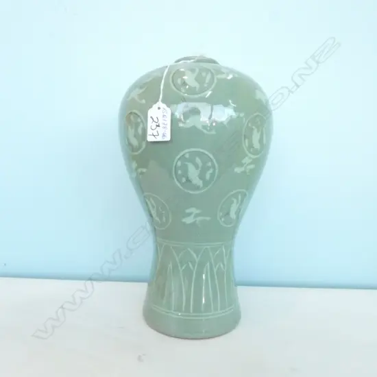KOREAN CELADON VASE CRANE DECORATED 320mm H.