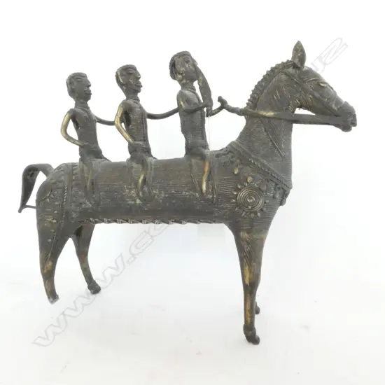 BRASS DHOKRA HORSE WITH THREE RIDERS