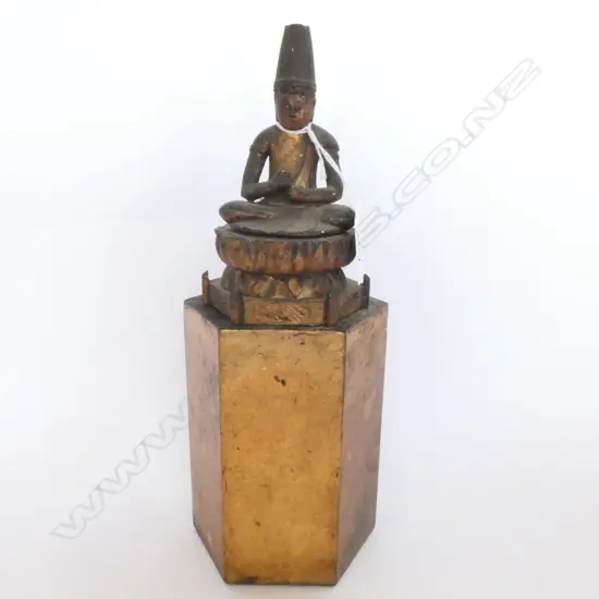 CARVED WOODEN GILT BUDDHA ON STAND H. 270MM