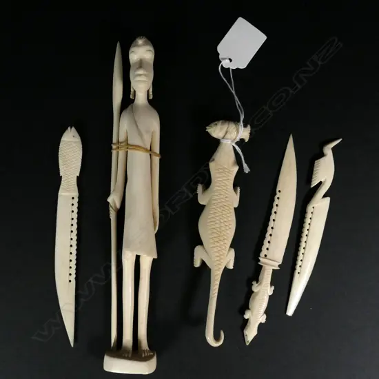 5 OLD AFRICAN IVORY CARVINGS