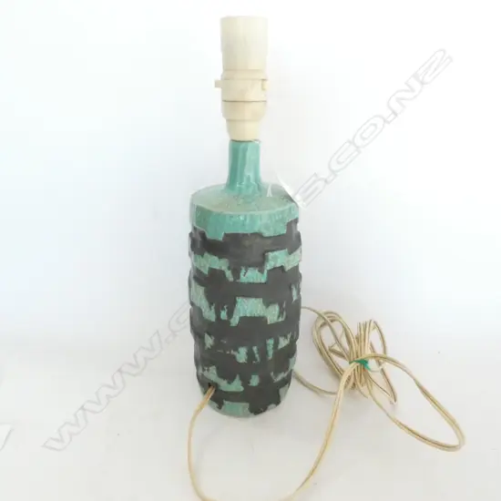MID CENTURY POTTERY LAMP BASE, TURQUOISE & BLACK, H. 345MM