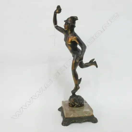BRONZE STATUE OF MECURY ON MARBLE PLINTH BASE NOT COMPLETE H 380 MM