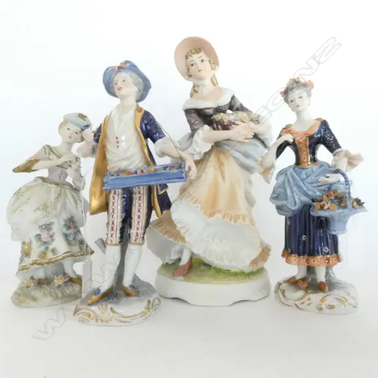 FOUR FIGURINES, PR GAINSBOROUGH LADIES (H. 260MM) & EUROPEAN (H. 210MM)