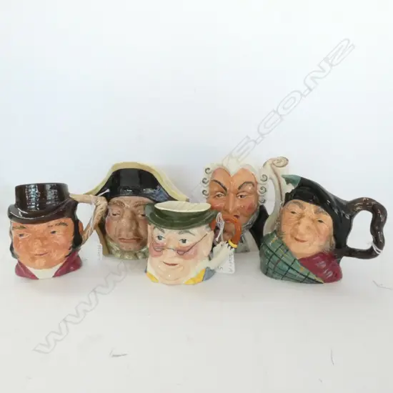 FOUR TOBY JUGS & ONE FIGURINE, BESWICK ETC.                                                                    H. 135MM 