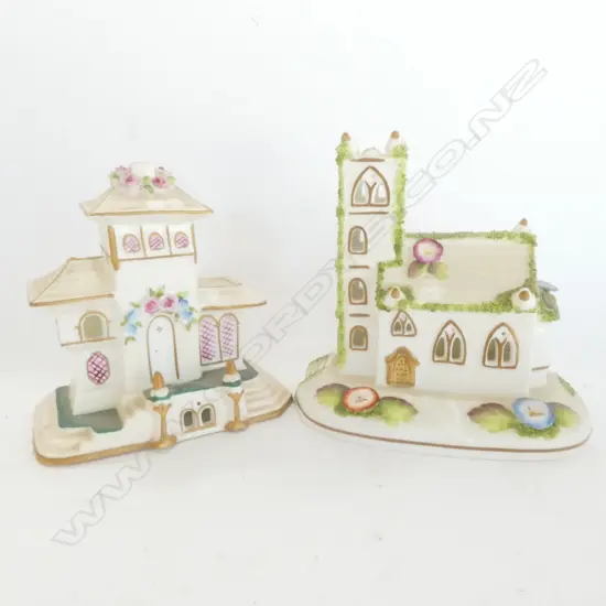 TWO COALPORT MINIATURE BUILDINGS; VILLAGE CHURCH & THE VILLA, H. 145MM