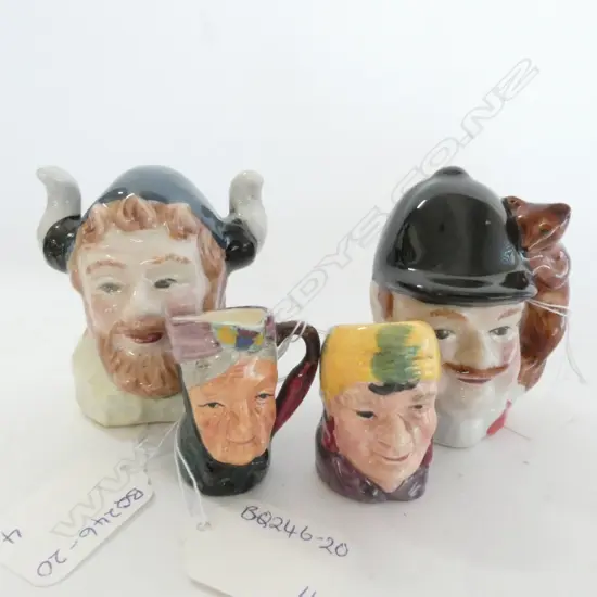 TWO MINIATURE H. 45MM & TWO SMALL TOBY JUGS, H. 85MM