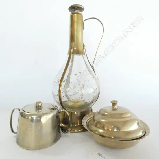BRASS & GLASS JUG. 2 x HOTEL ITEMS