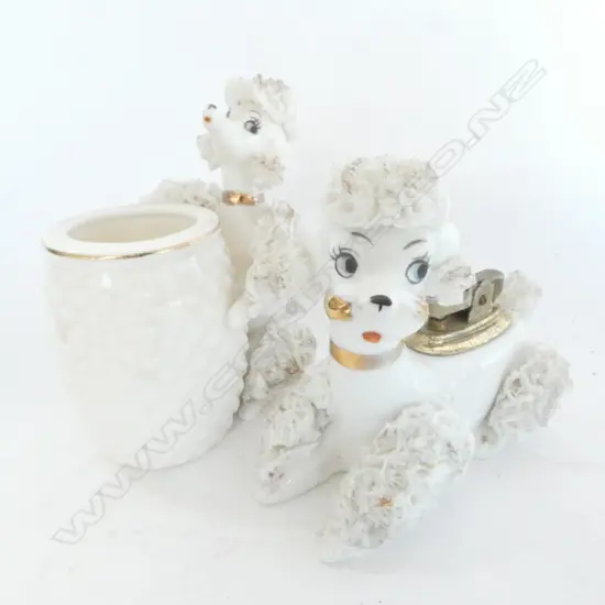 JAPANESE CHINA POODLE LIGHTER AND CIGARETTE HOLDER