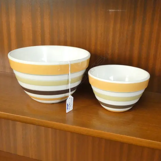 2 CROWN LYNN BANDED 'BEEHIVE' MIXING BOWLS