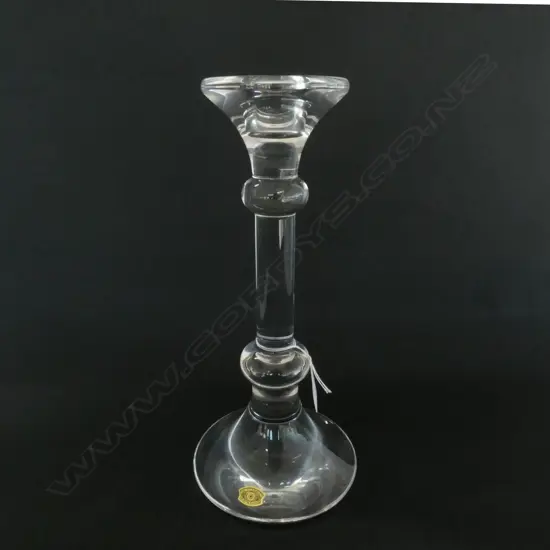 VAL ST. LAMBERT BELGIUM CRYSTAL CANDLE HOLDER, H. 255MM, BOXED 