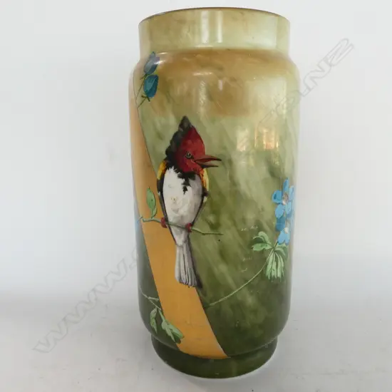  HANDPAINTED GLASS VASE KOOKABURRA ON A BRANCH H.260mm