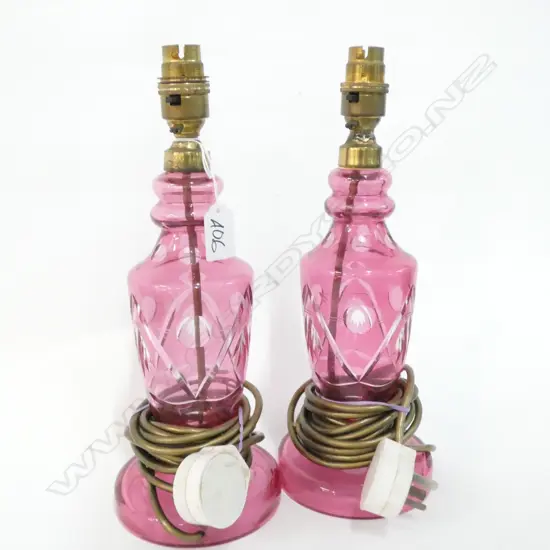 PR EARLY 20thC CUT RUBY GLASS LAMPS H. 310MM MARKED CZECHOSLOVAKIA