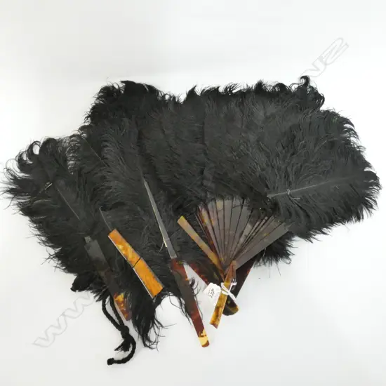2 BLACK OSTRICH FEATHER FANS DAMAGED
