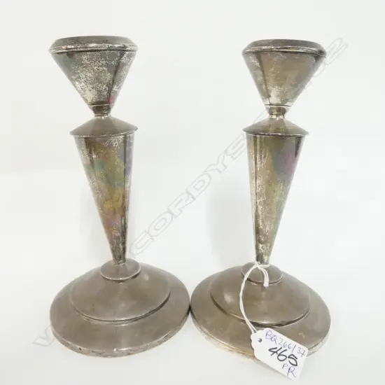 PR LATE ART DECO / UTILITY STG SILVER CANDLESTICKS, B'HAM 1946