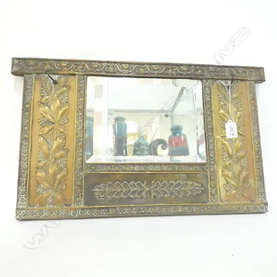COPPER FRAMED HALL MIRROR WITH HOOKS, W. 520 X 305MM