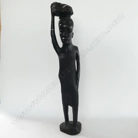 TALL HEAVY VINTAGE AFRICAN CARVING. WOMAN & CHILD H 680MM