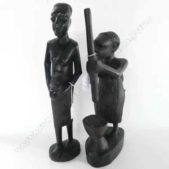 2 x HEAVY VINTAGE AFRICAN EBONY CARVING- MAN & WOMAN
