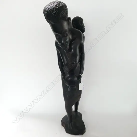 TALL HEAVY VINTAGE AFRICAN EBONY CARVING - WOMAN  H 620MM