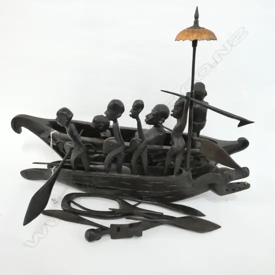 2 x HEAVY VINTAGE AFRICAN EBONY CARVING- CANOE CARVINGS