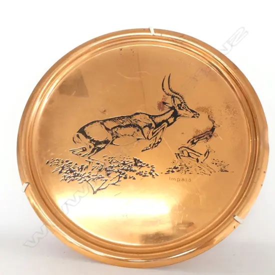  A VINTAGE COPPER AFRICAN WALL PLATE (SPRINGBOK) D300mm