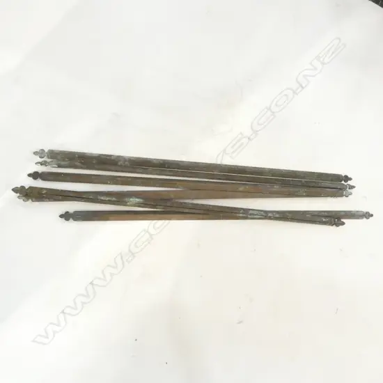 FIVE VICTORIAN BRASS STAIR CARPET STAYS, L. 660MM, VERDIGRIS PIGMENTATION