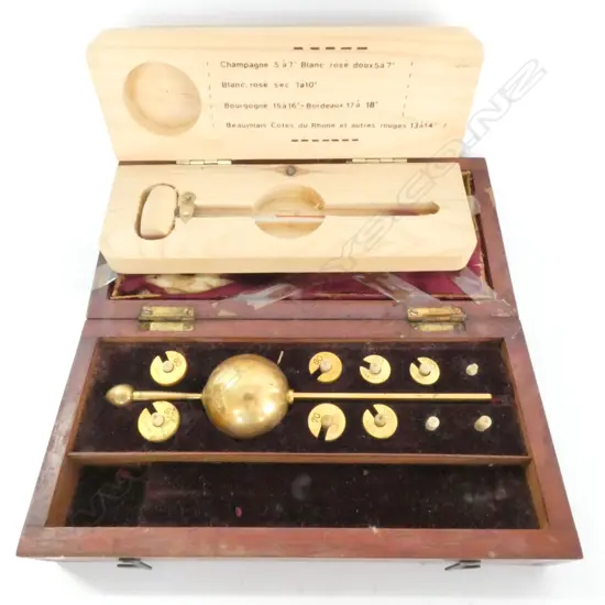 SIKES MAHOGANY CASED HYDROMETER SET...