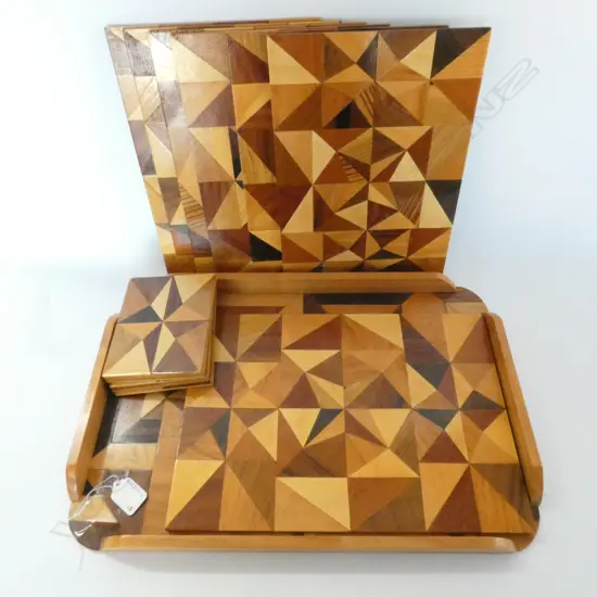 RETRO NZ TIMBER TRAY, MATS & COASTERS, 15PC....