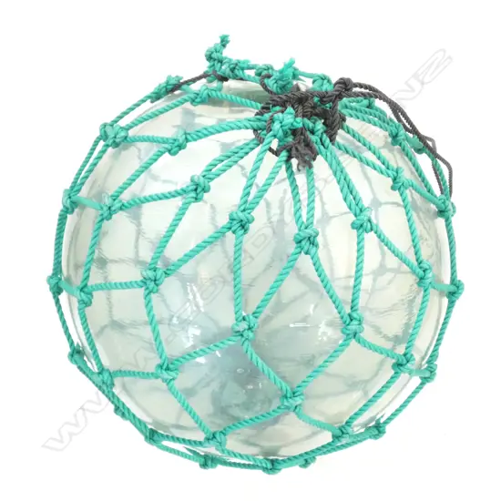 OLD LARGE GLASS FISHING FLOAT WITH NETTING Dia.380mm
