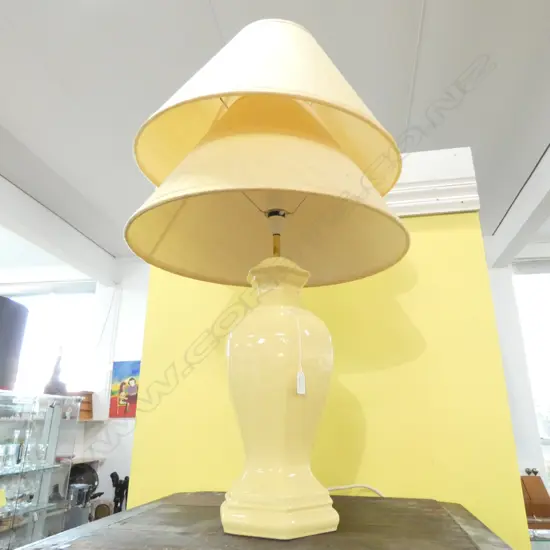 HEXAGONAL YELLOW GLAZED SIDE LAMP WITH 2 SHADES H. 750 MM