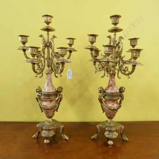 PR OF FRENCH STYLE BRASS AND MARBLE CANDLELABRA H 560 MM