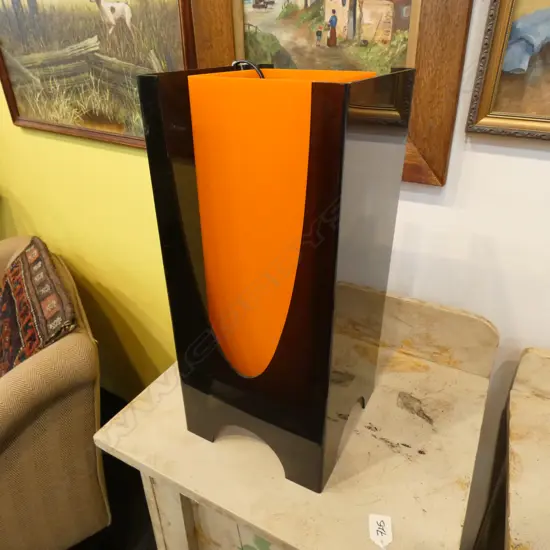 MID CENTURY BLACK & ORANGE TABLE LAMP, H, 455MM
