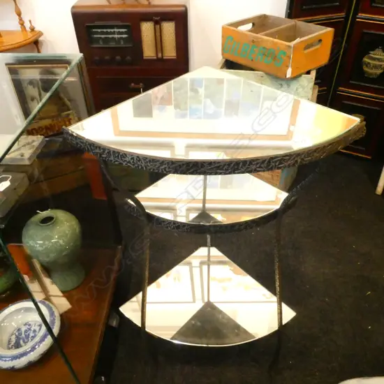 FRENCH 1960'S METAL & MIRROR CORNER SHELF H. 