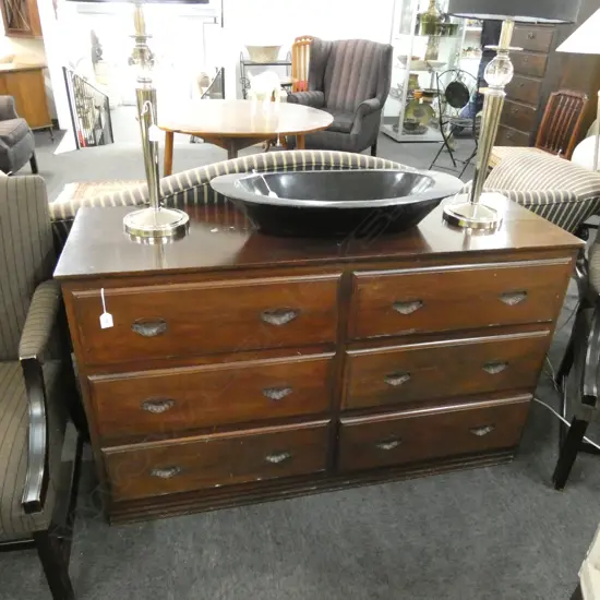 MAHOGANY SHELL CARVED HANDLES 6 DRAWERS CHEST H790MM L1300MM 