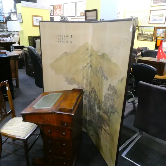 LGE OLD ORIENTAL PAINTED 2 PANEL SCREEN...