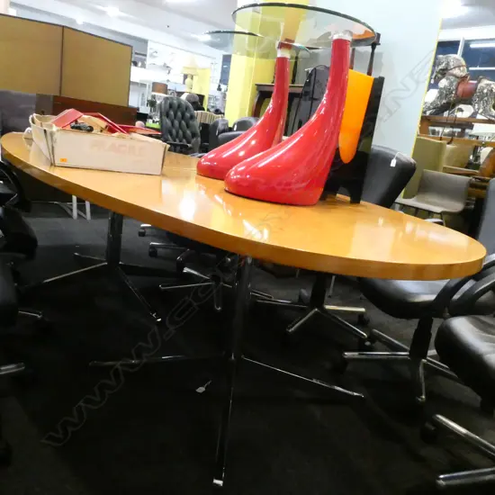 BOARDROOM TABLE WITH 2 METAL BASES