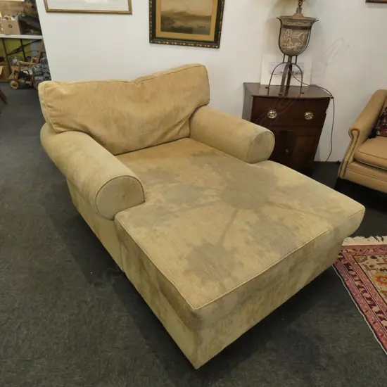 LARGE FRENCH DESIGNER UPHOLSTERED ARMS LOUNGE CHAIR