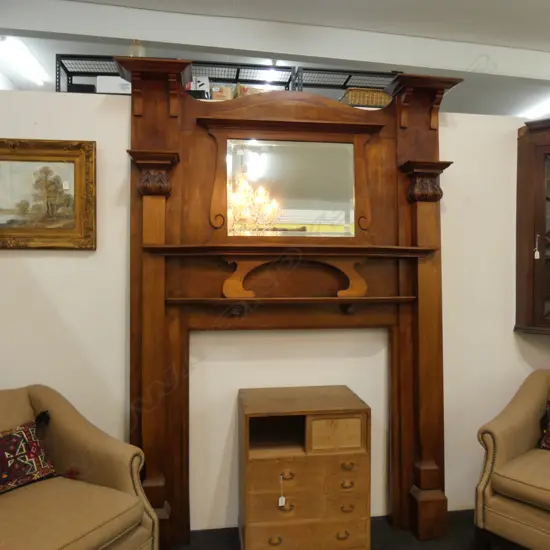 WOODEN OVERMANTLE WITH MIRROR EX 18 PORONUI ST MT EDEN