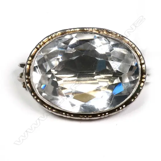 ROCK CRYSTAL AND STG SILVER BROOCH 