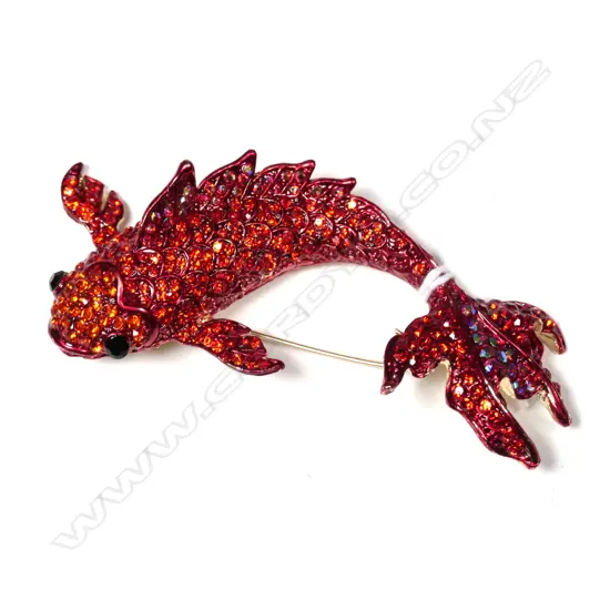 RED RHINSTONE FISH BROOCH L 90 MM