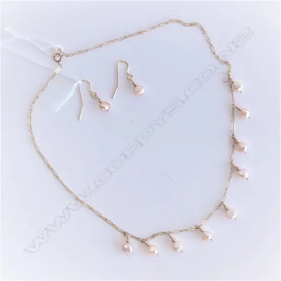 14CT GOLD PLATE GOLD FRESH WATER PEARL NECKLACE & EARRINGS