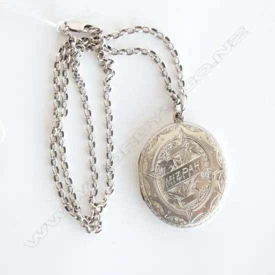SILVER MIZPAH LOCKET AND CHAIN