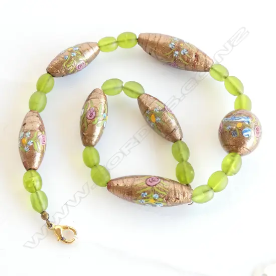 VENETIAN GLASS BEAD NECKLACE (clasp ring requires attention)