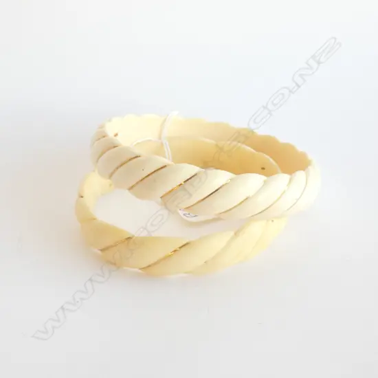 PAIR OF IVORY BANGLES WITH GOLD WIRE DETAILING, SOME MISSING 