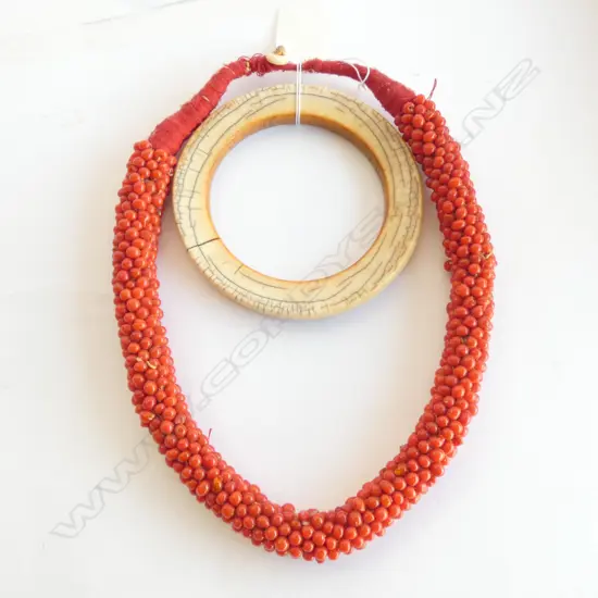 OLD IVORY BANGLE & ORANGE BEAD NECKLACE