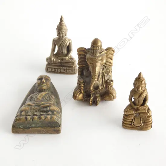 FOUR SMALL BUDDHA BRONZE & BRASS ITEMS H. 35MM