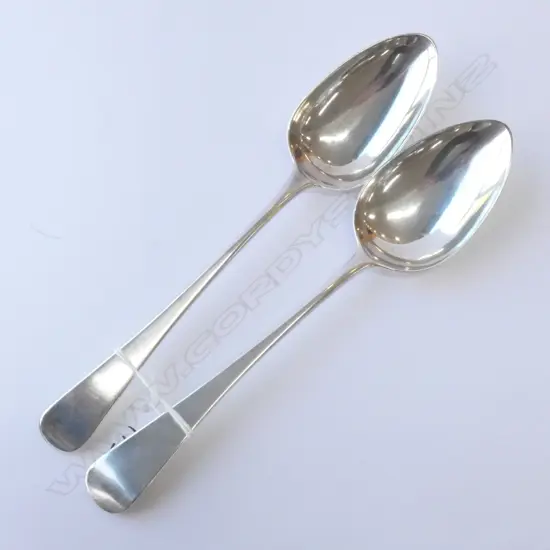 TWO STERLING SILVER TABLE SPOONS, 125GMS  L. 220MM, C1778 & 1798
