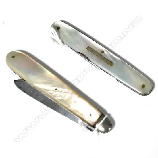 TWO POCKET KNIVES, MOP CASING, 1 STG SILVER BLADE (SHEFFIELD c1919),  1 STAINLESS