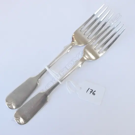 PAIR STERLING SILVER FIDDLE PATTERN FORKS, EXETER 1860, 96GMS  L. 175MM